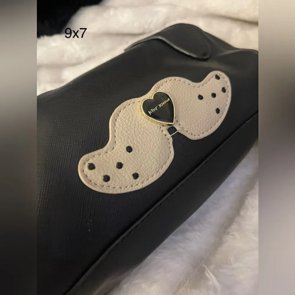 Betsey johnson small organizer makeup bag/pouch/case black white dog puppy face
